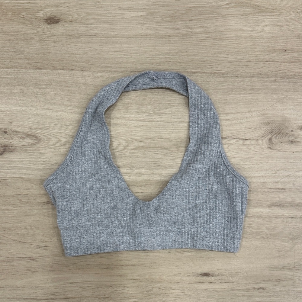 Missguided Gray Ribbed Halter Tank Top